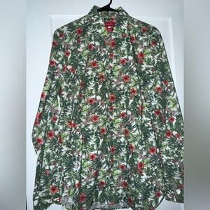 Men's Casual Floral Shirt - Green and Red